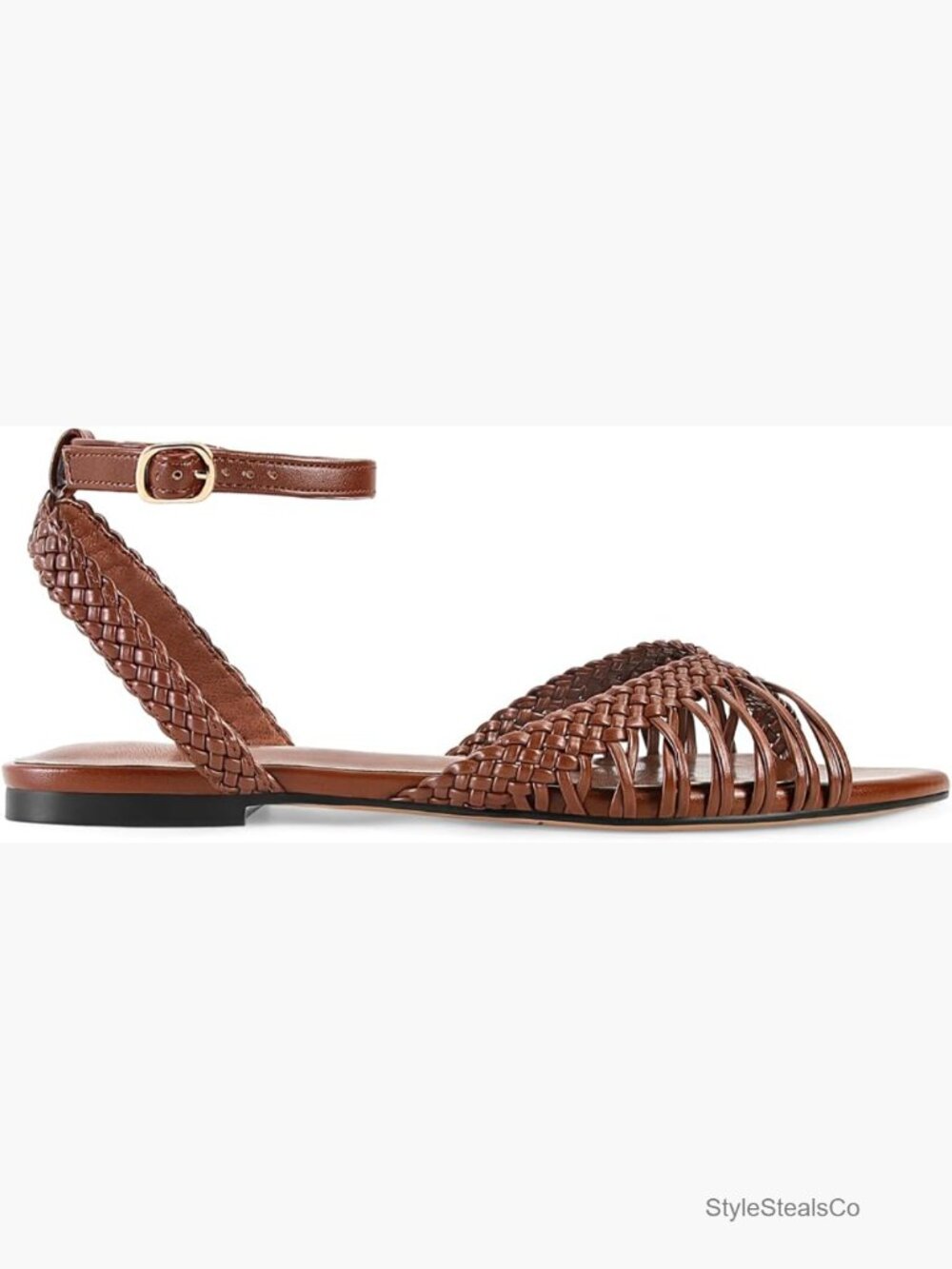 Braided Strappy Flat Sandals Women Pointed Open Toe Woven Leather Casual Summer